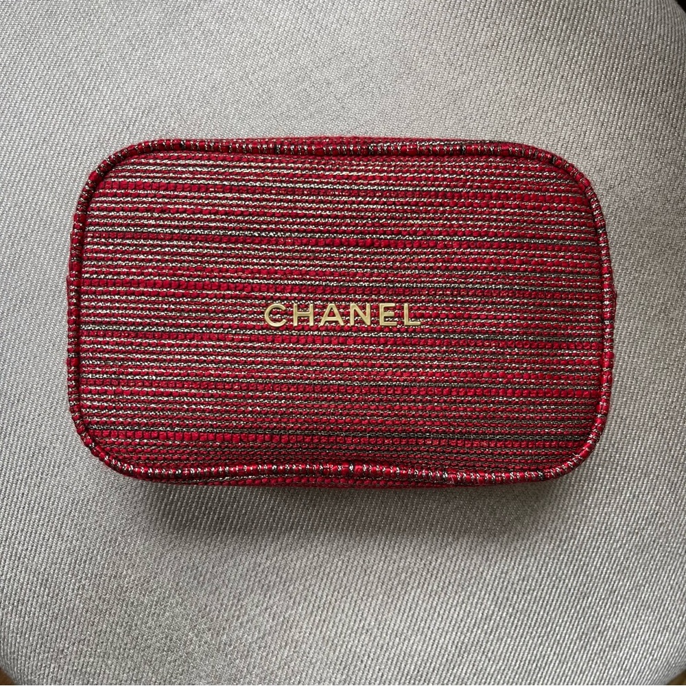 Chanel Red Gold Cosmetic Bag Case